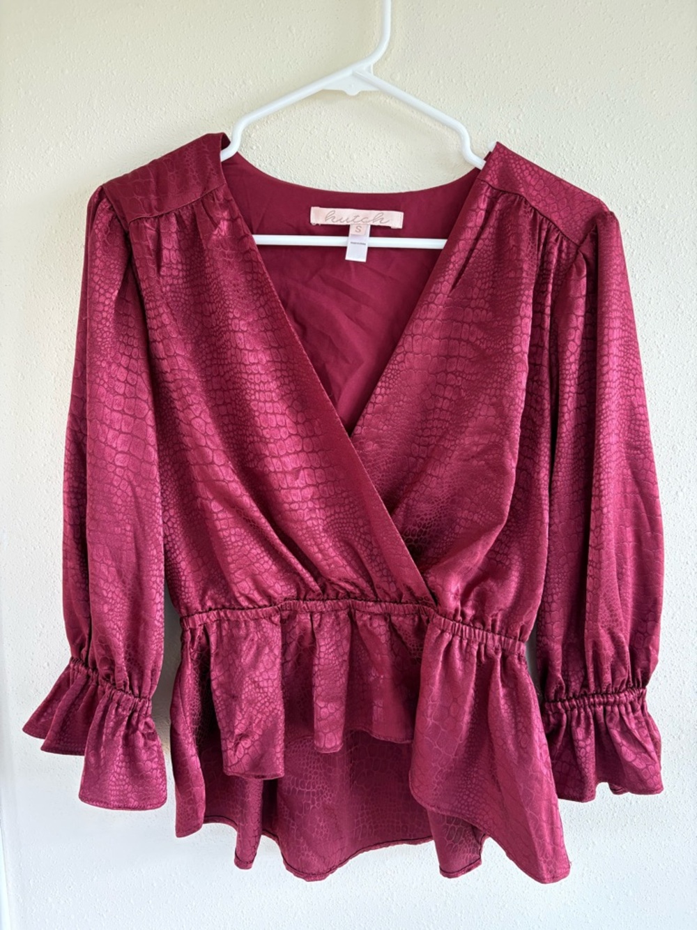 Hutch Reeves Romantic Top in Dark Ruby Size S Snakeskin Satin